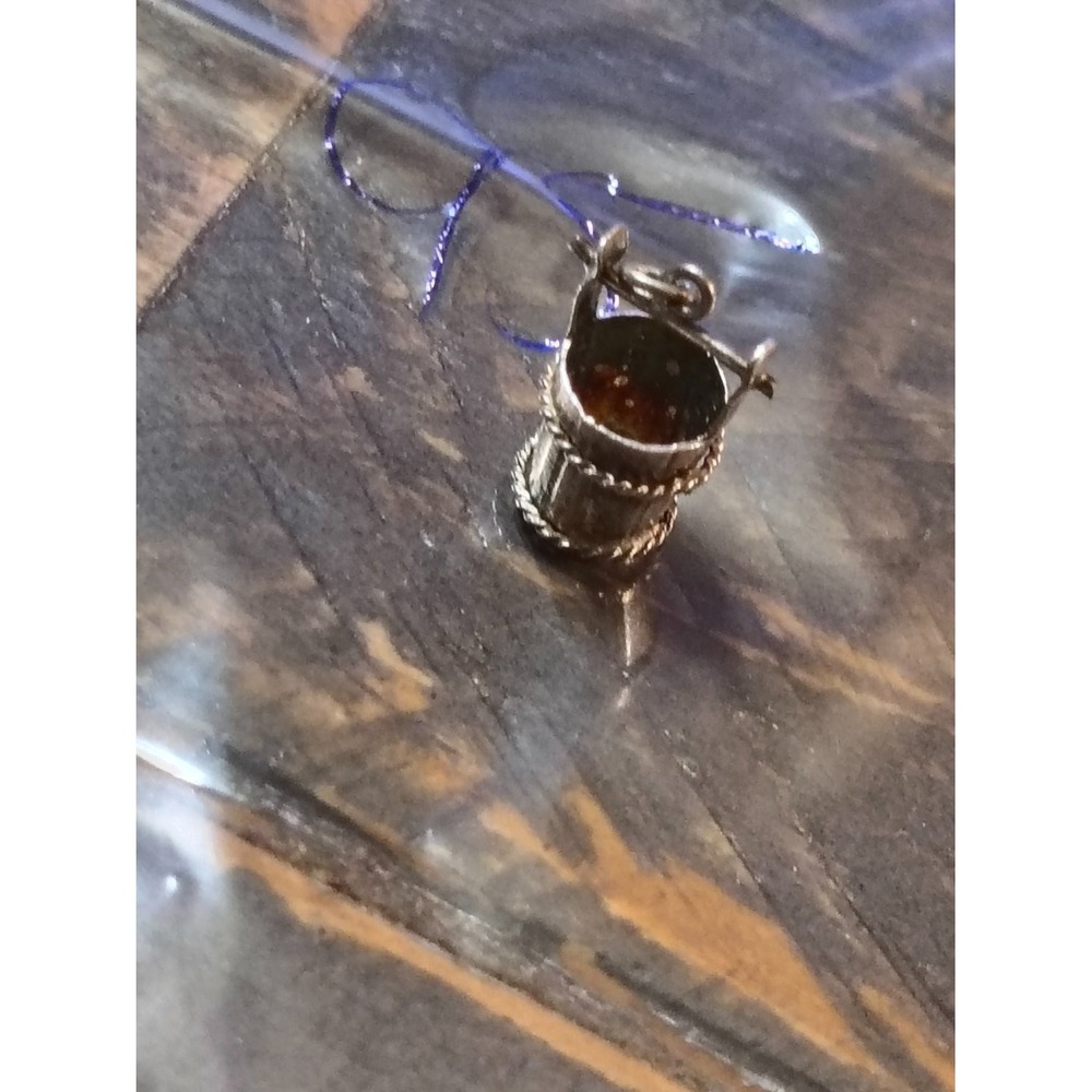 Vintage Silver Well Bucket Charm Pendant Water Pail Wishing Well Miniature